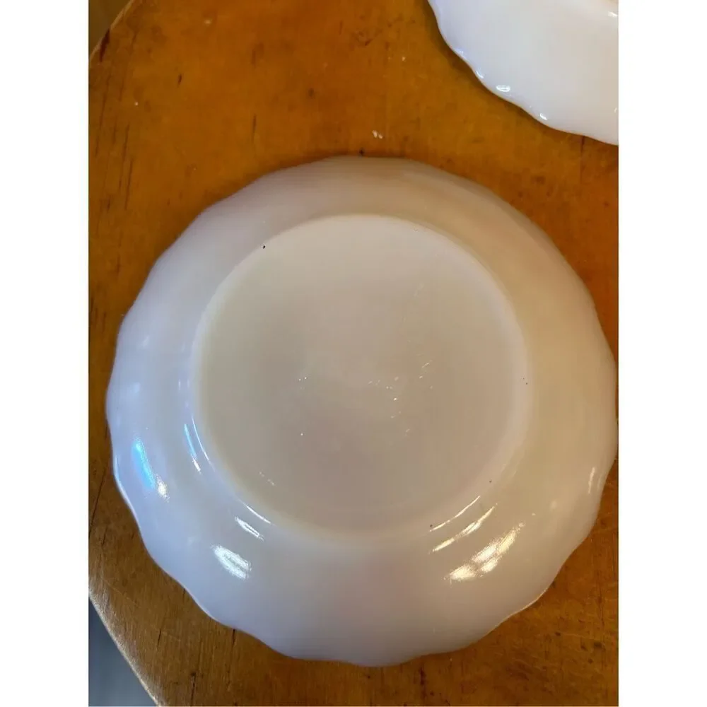 Vintage Fire King Anchor Hocking White Milk Glass Shell Swirl Saucers lot of 3 (